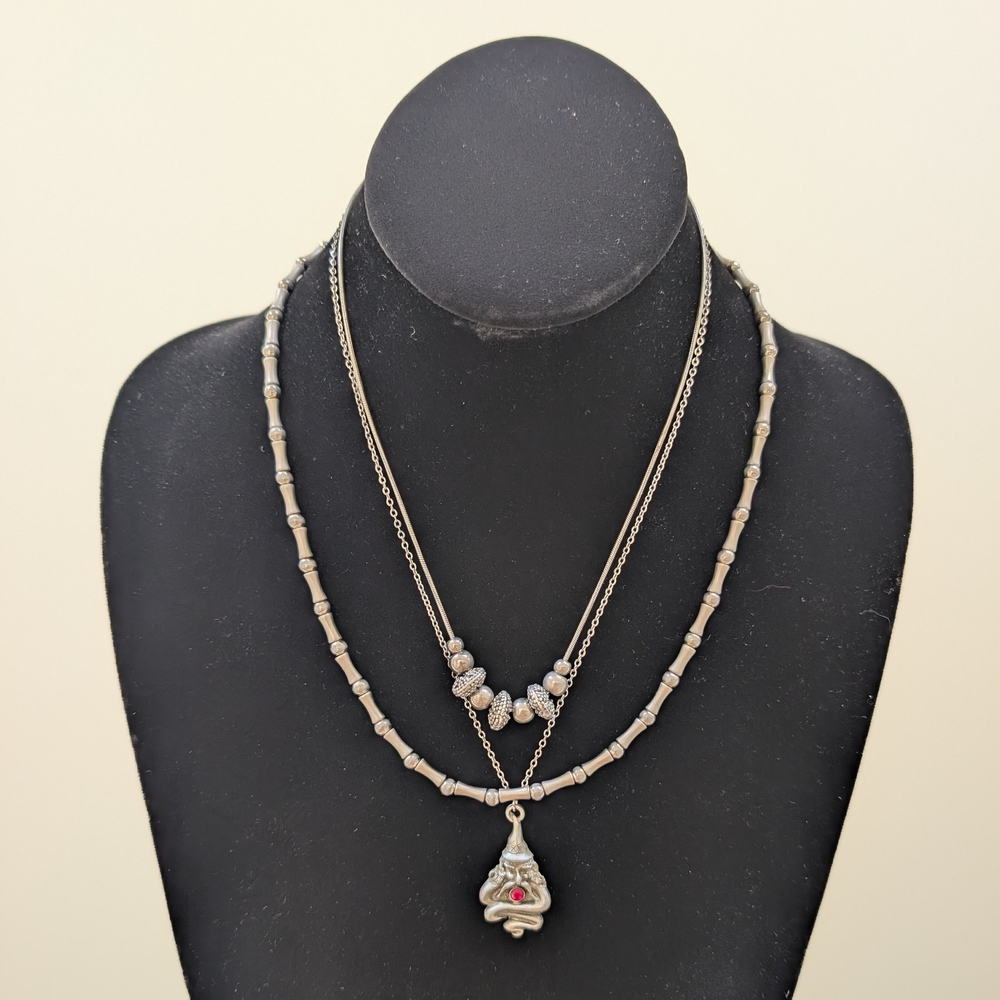 3 Vintage Silver-Tone Necklaces: Pewter Wizard And Two Others